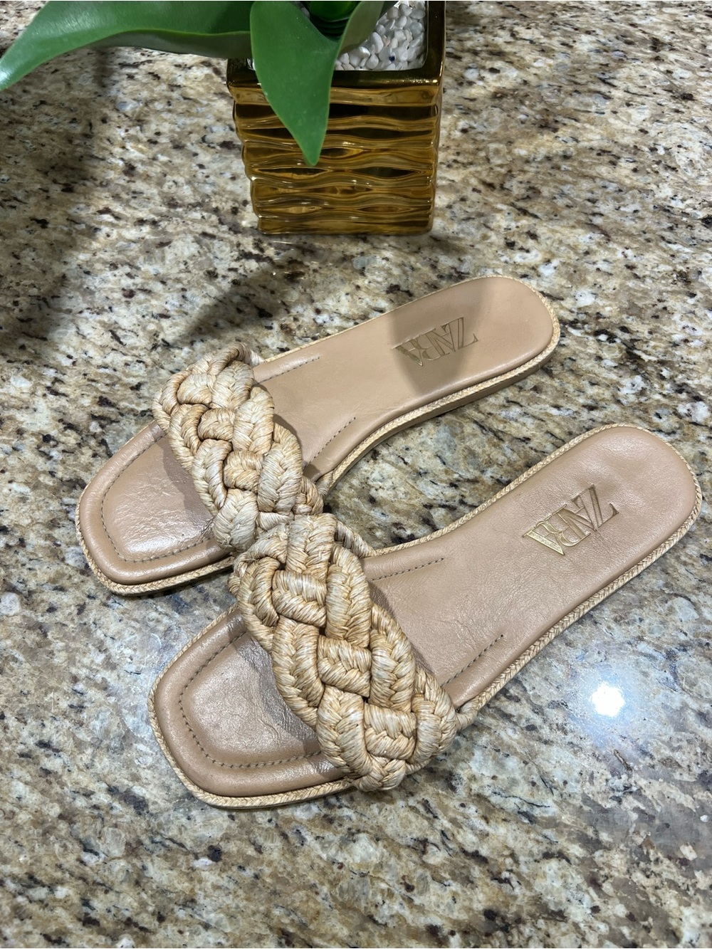 Zara Braided Raffia Slide Sandals in Beige Tan 10